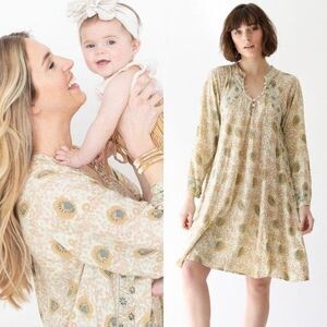 Natalie Martin Fiore Short Dress Vintage Flower Neutral Biege Print Size Small